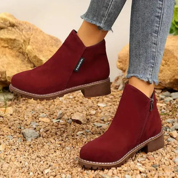 Women's suede side zip orthopedic ankle boots with fleece lining