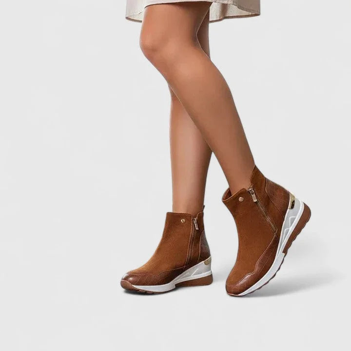 Women's suede side zip orthopedic ankle boots with textured panels