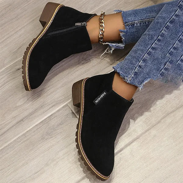 Women's suede side zip orthopedic ankle boots with fleece lining