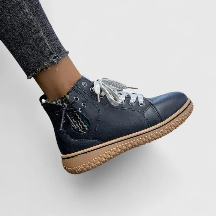 Women's faux leather lace-up orthopedic combat boots with chunky sole