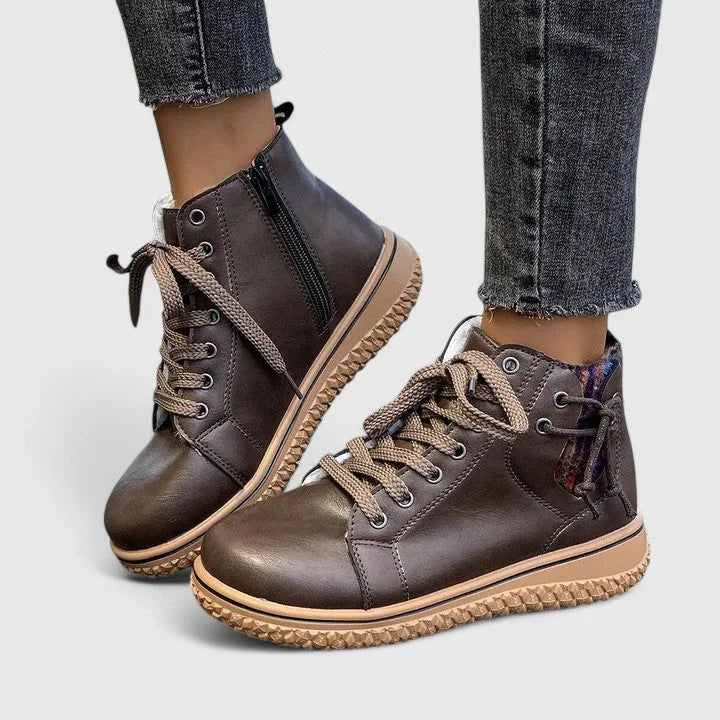 Women's faux leather lace-up orthopedic combat boots with chunky sole