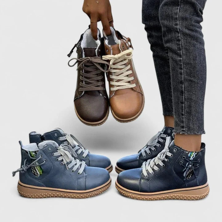 Women's faux leather lace-up orthopedic combat boots with chunky sole