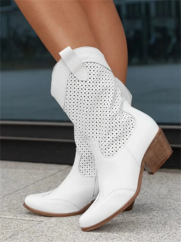 Women's suede side zip orthopedic western boots with perforated shaft