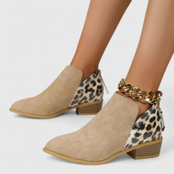 Women's leopard suede side zip orthopedic ankle boots