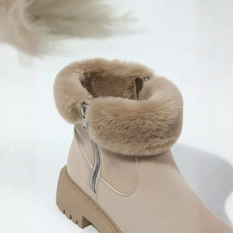 Women's suede side zip orthopedic ankle boots with faux fur trim and platform sole