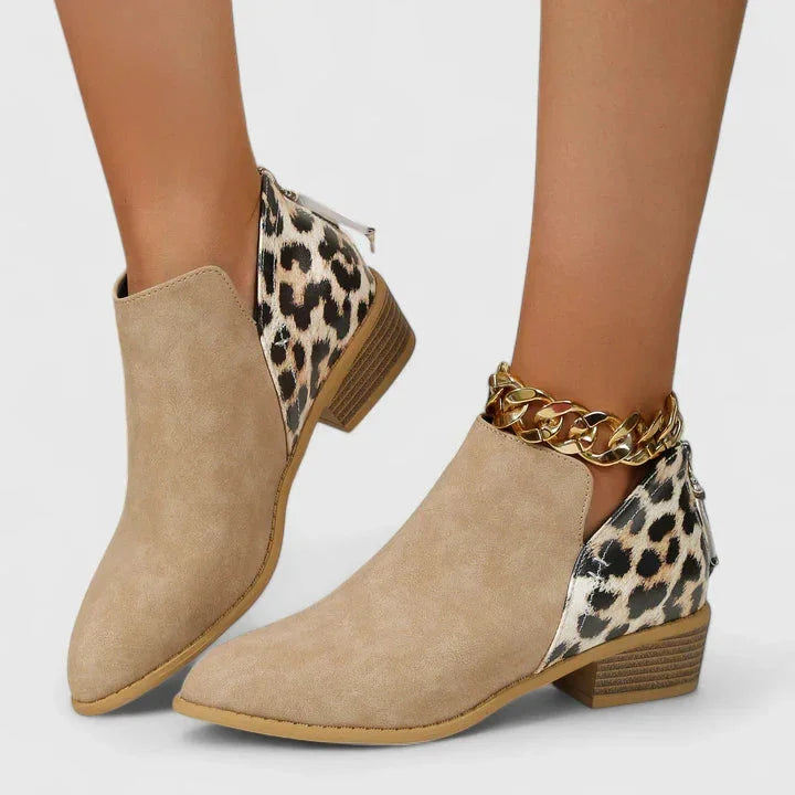 Women's leopard suede side zip orthopedic ankle boots