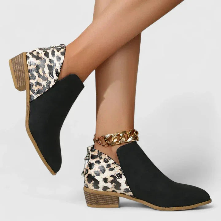 Women's leopard suede side zip orthopedic ankle boots
