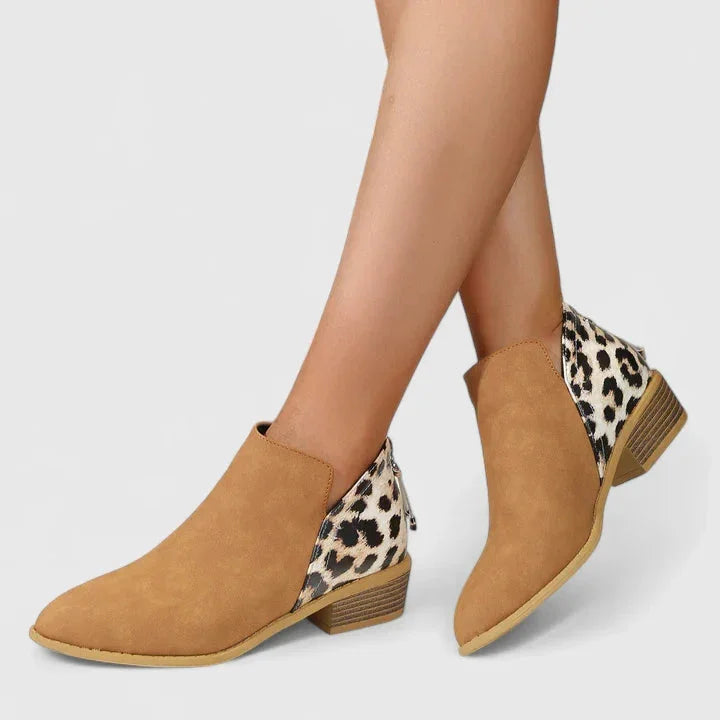 Women's leopard suede side zip orthopedic ankle boots