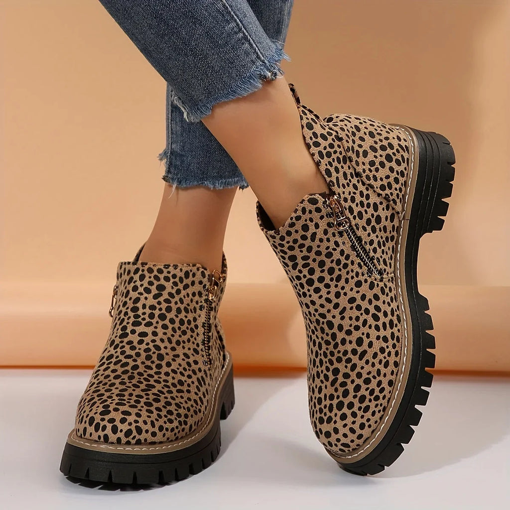 Women's suede side zip orthopedic ankle boots with chunky lug sole