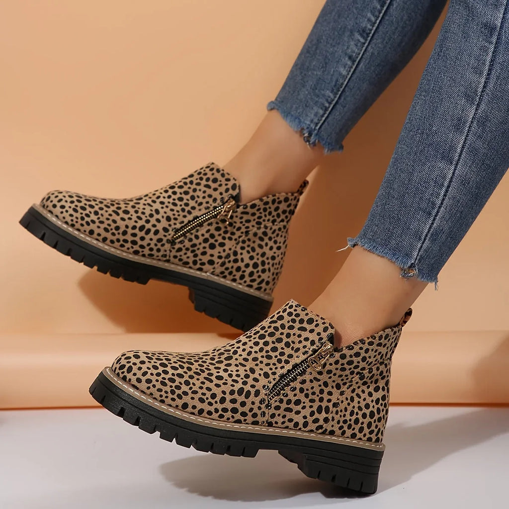Women's suede side zip orthopedic ankle boots with chunky lug sole