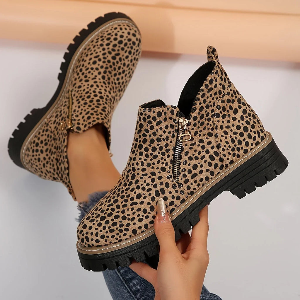 Women's suede side zip orthopedic ankle boots with chunky lug sole