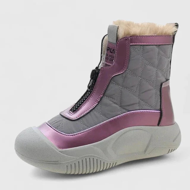 Women's quilted zip-up orthopedic ankle boots with faux fur lining