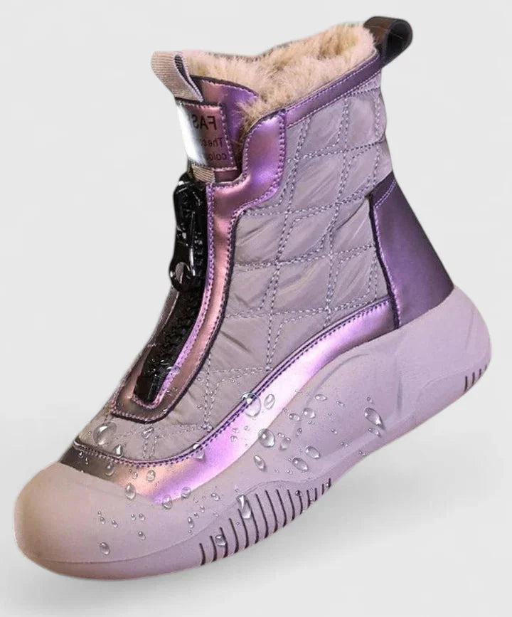 Women's quilted zip-up orthopedic ankle boots with faux fur lining