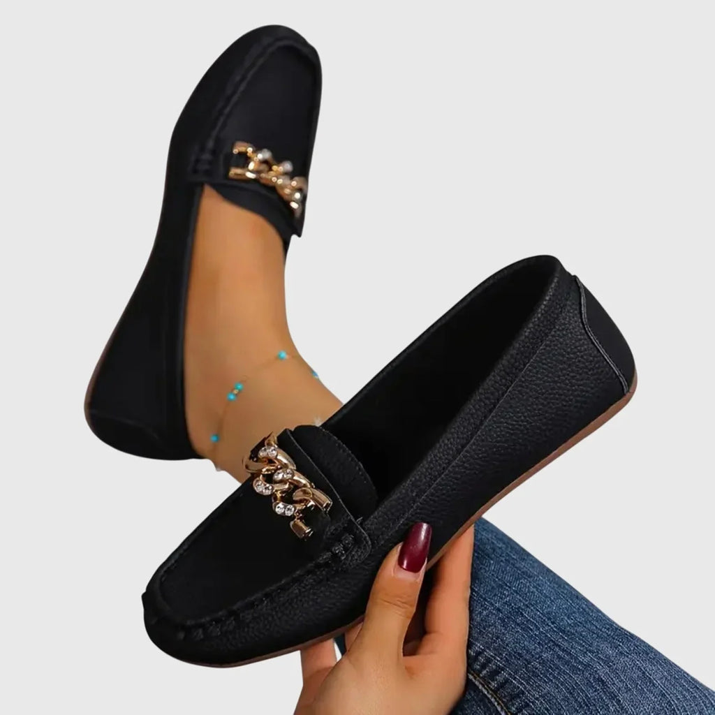 Women's orthopedic loafers with gold-tone chain detail