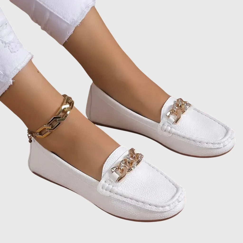 Women's orthopedic loafers with gold-tone chain detail