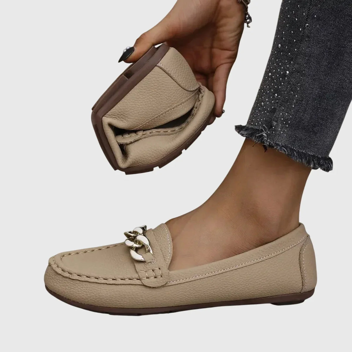 Women's orthopedic loafers with gold-tone chain detail