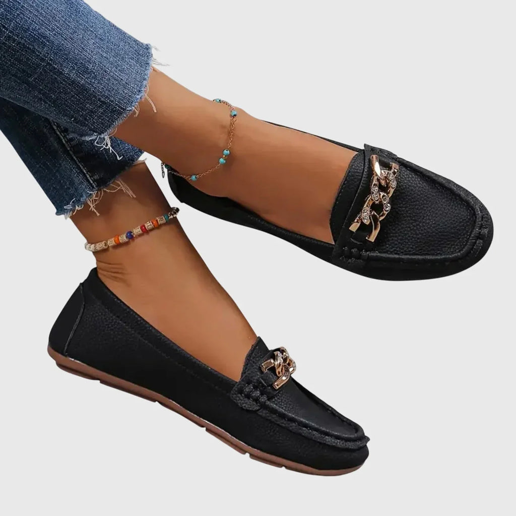 Women's orthopedic loafers with gold-tone chain detail