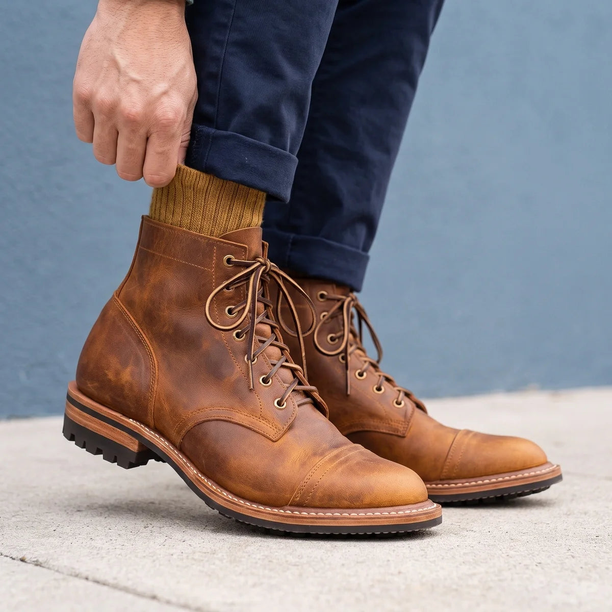 Oswald Vegan Leather Cap Toe Lace Up Boots