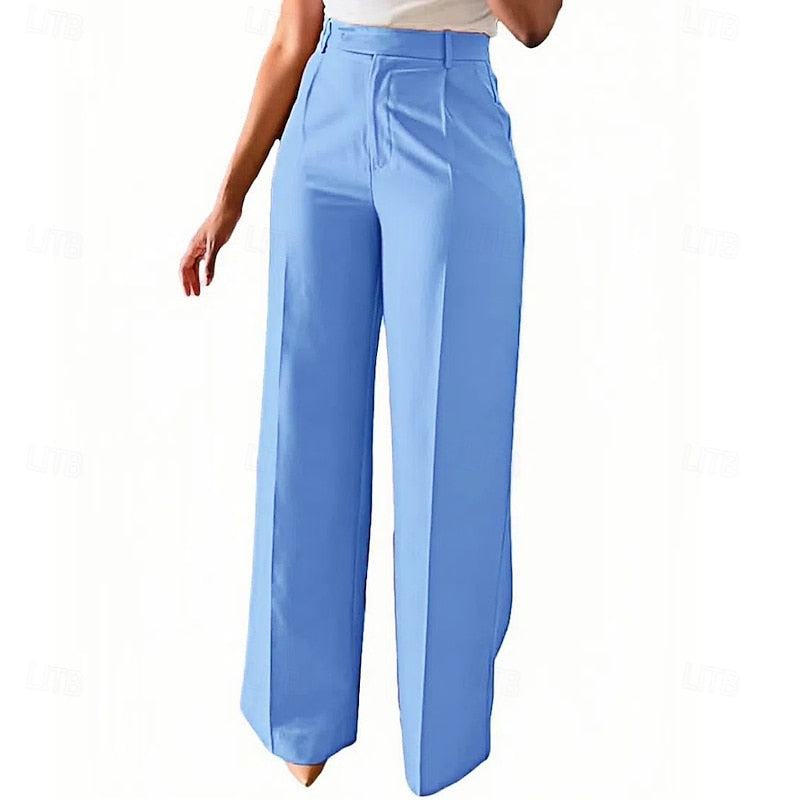 Women's High-Waist Straight Leg Trousers with Pockets