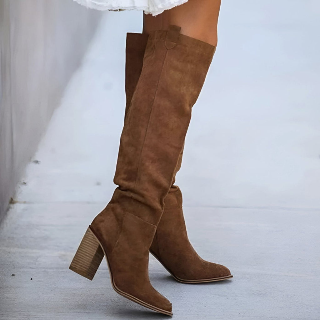 Karelia | Suede Over-the-Knee Block Heel Boots for Women