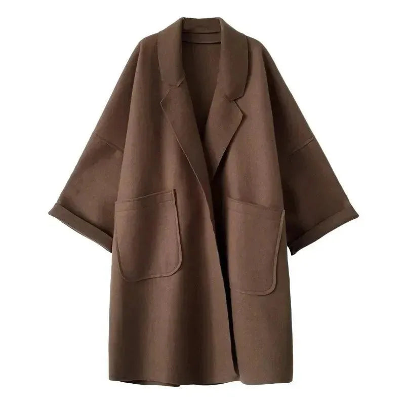 Women's Oversized Wool Coat with Notch Collar