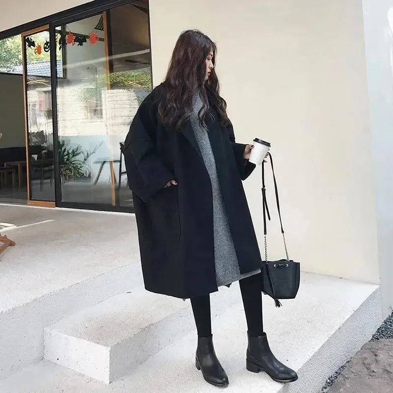 Women's Oversized Wool Coat with Notch Collar
