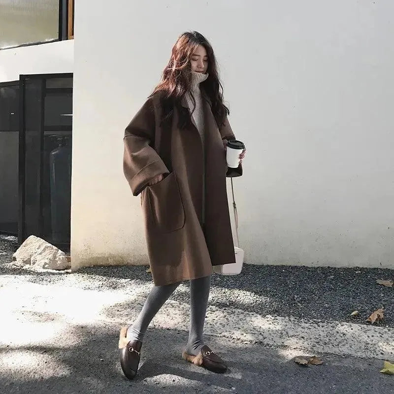 Women's Oversized Wool Coat with Notch Collar