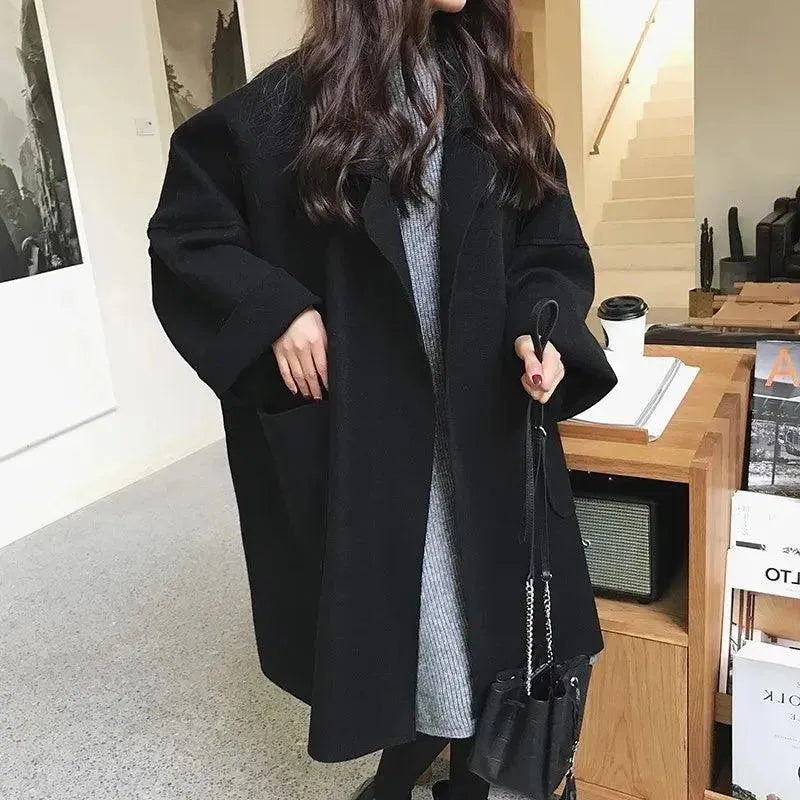 Women's Oversized Wool Coat with Notch Collar