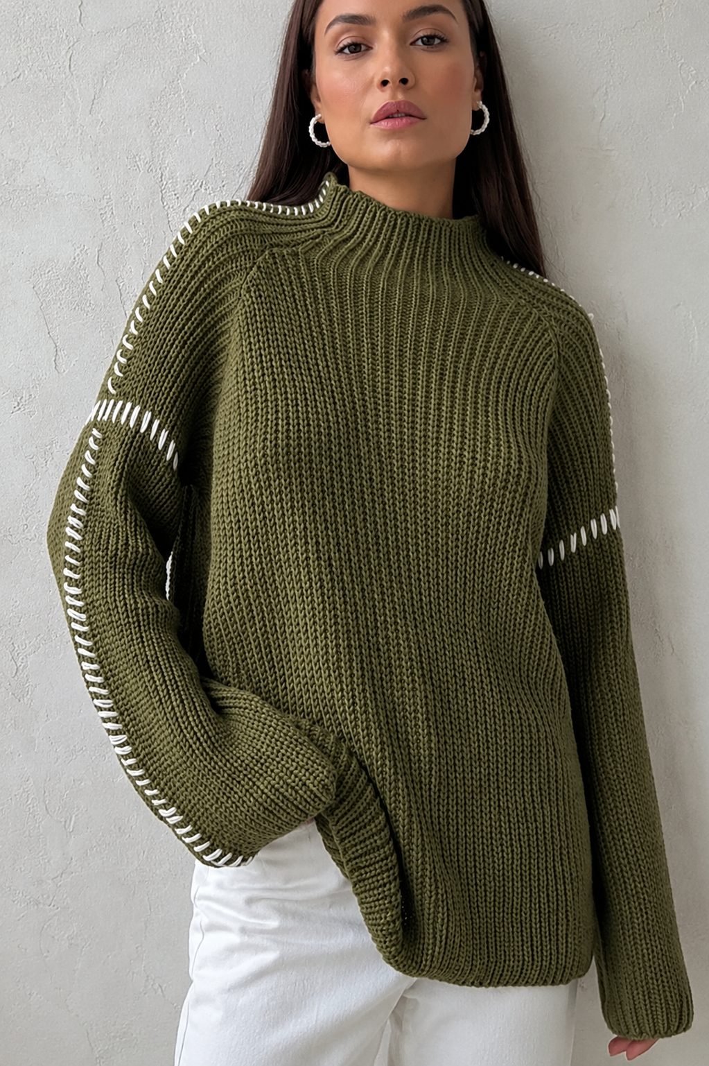 Joëlle | Chunky Knit Oversized Sweater with Mock Neck for Women