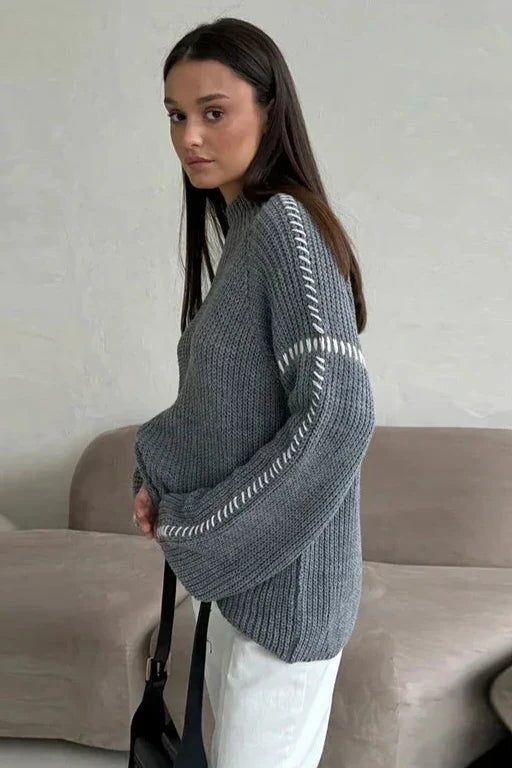 Joëlle | Chunky Knit Oversized Sweater with Mock Neck for Women