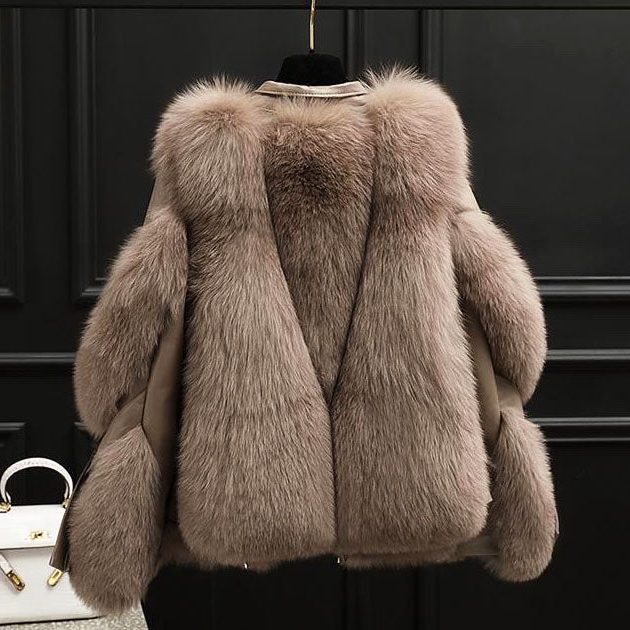 Evadne | Leather Oversized Jacket with Faux Fur Collar for Women