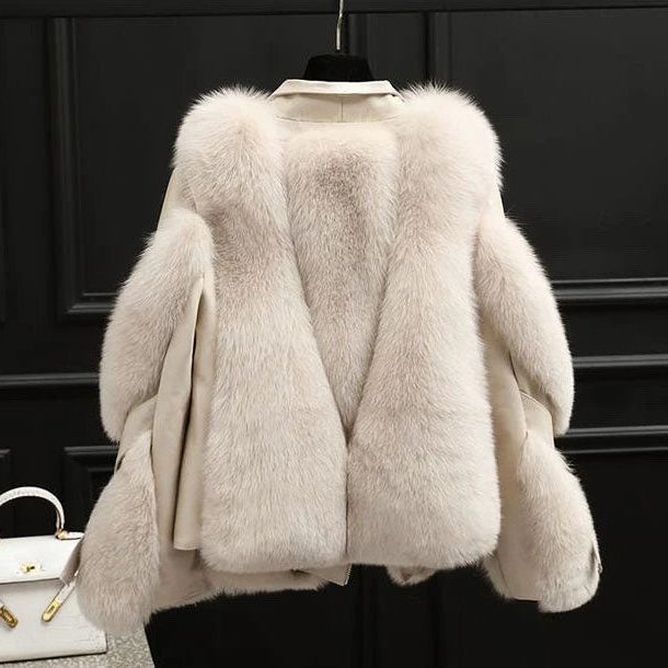 Evadne | Leather Oversized Jacket with Faux Fur Collar for Women