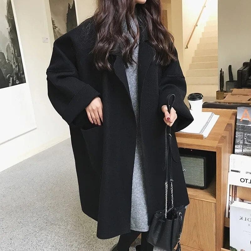Women's Oversized Longline Coat Wide Notch Lapel
