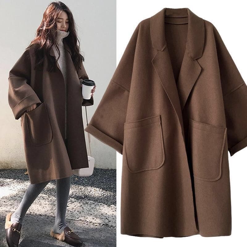 Women's Oversized Longline Coat Wide Notch Lapel