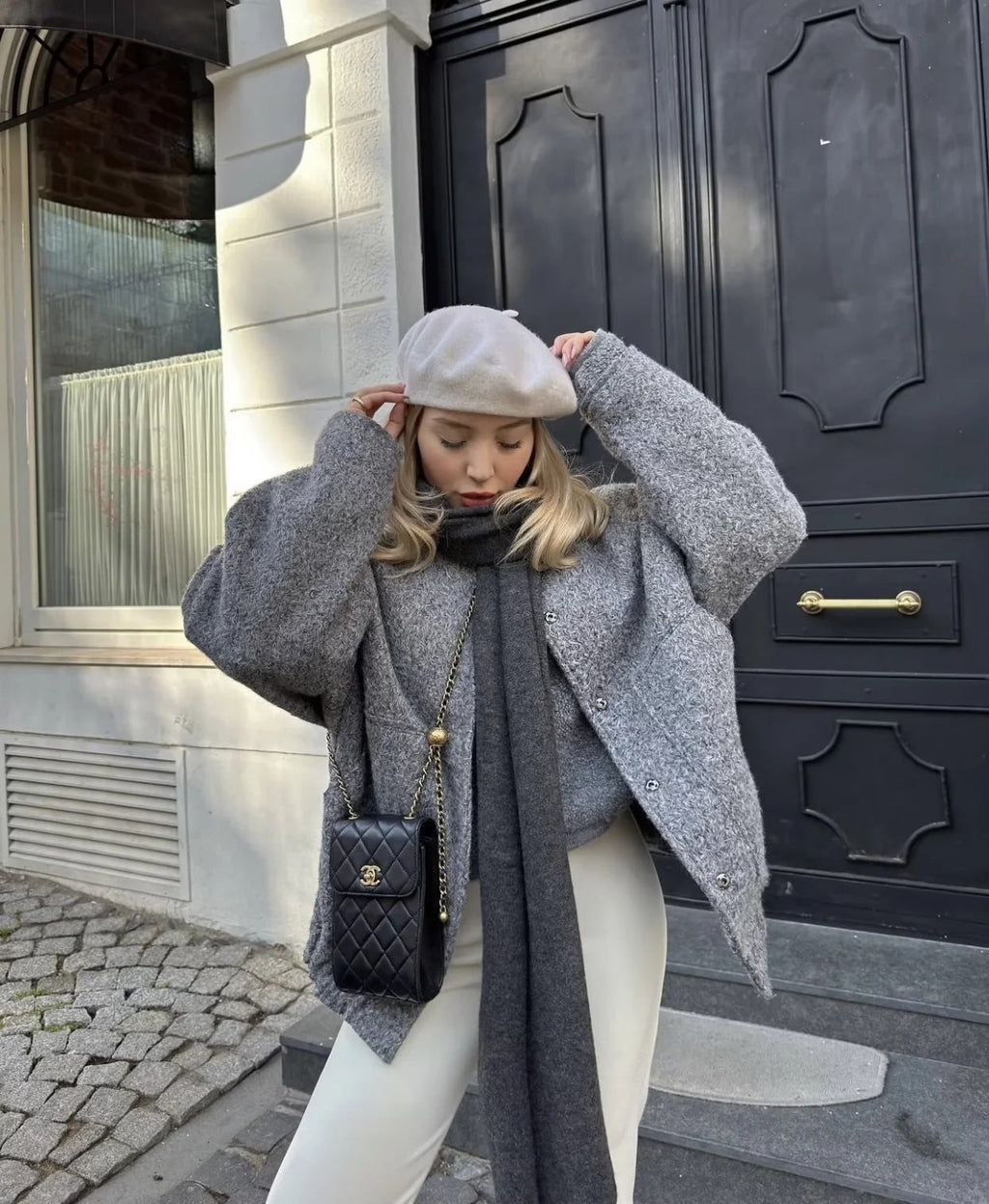 Women's Oversized Bomber Jacket with Round Neck