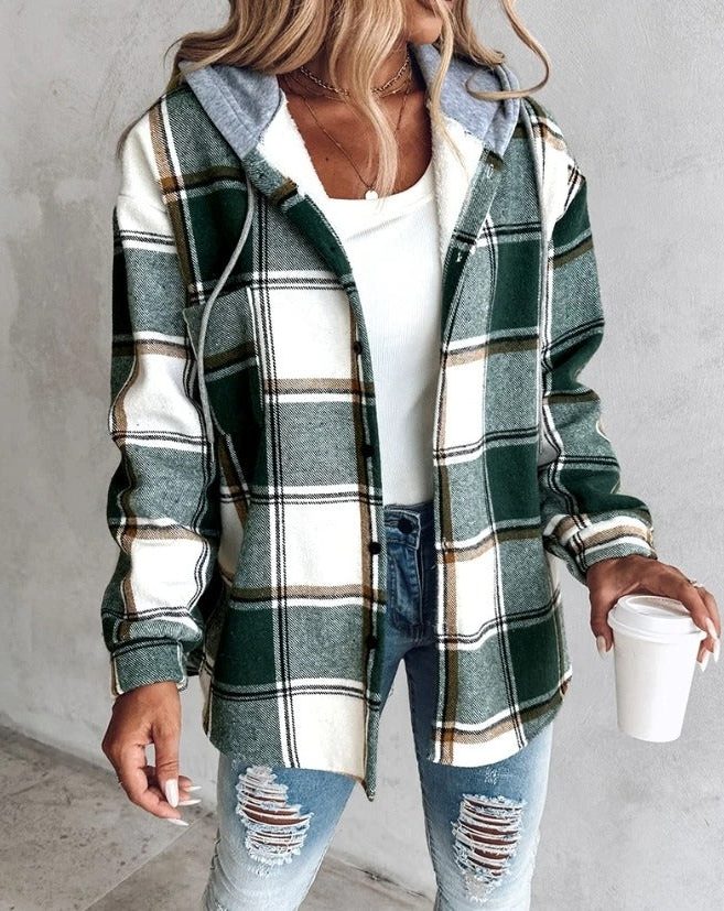 Paloma | Plaid Button-Down Hooded Shirt for Women