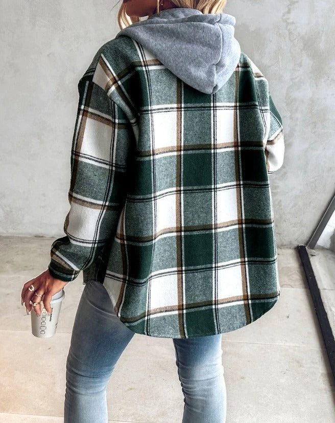 Paloma | Plaid Button-Down Hooded Shirt for Women
