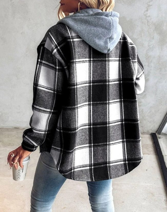 Paloma | Plaid Button-Down Hooded Shirt for Women