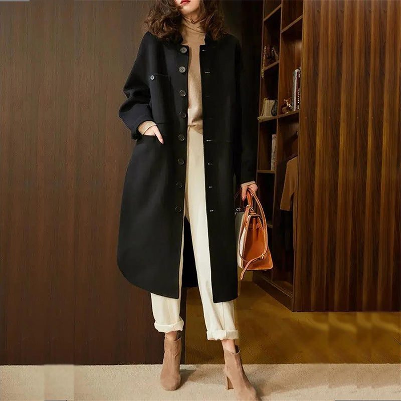 Panya | Long A-Line Coat with Welt Pockets for Women