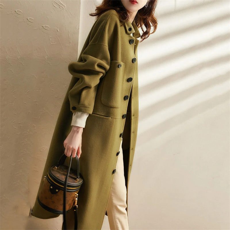 Panya | Long A-Line Coat with Welt Pockets for Women