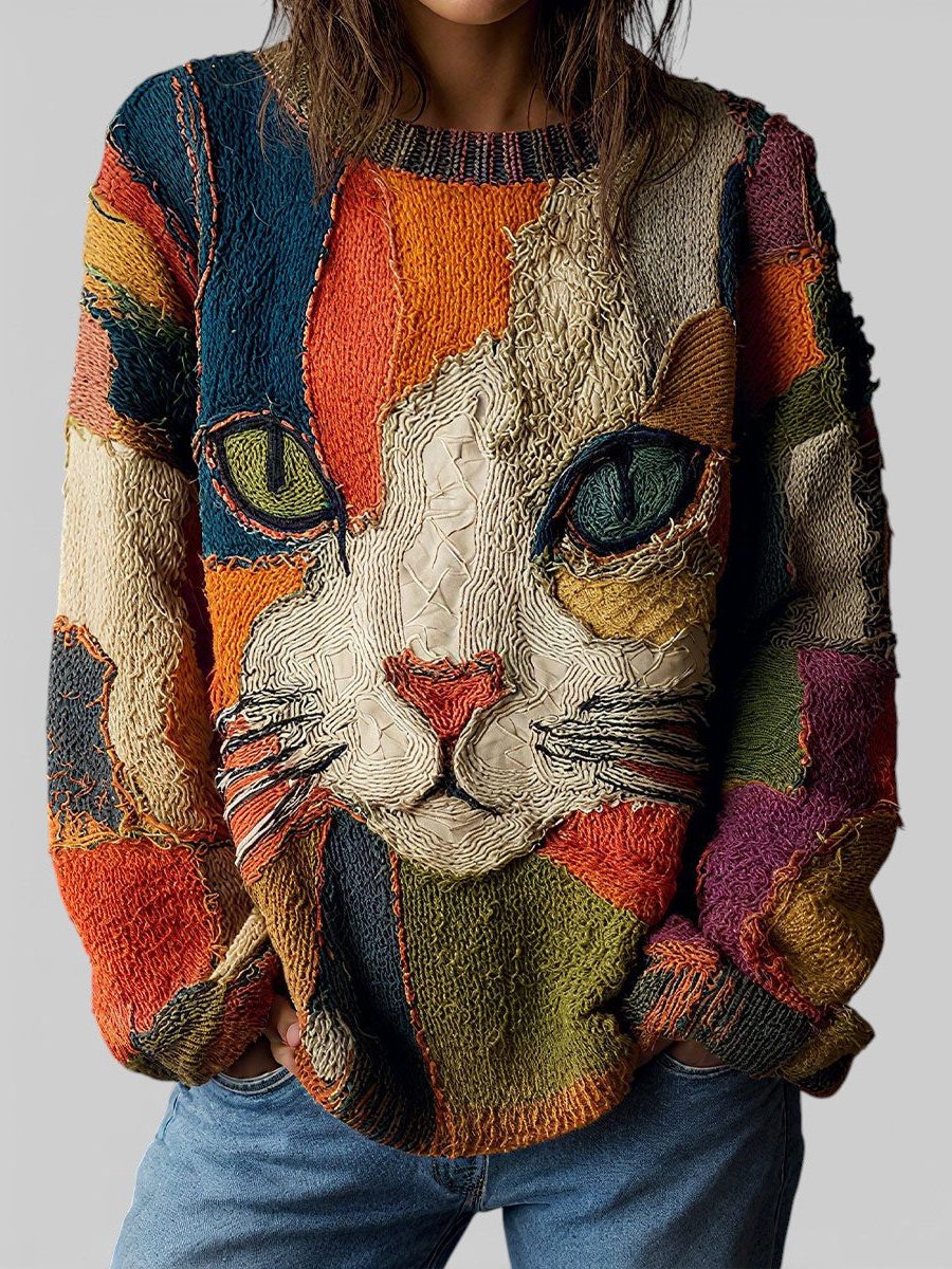 Armelle | Patchwork Sweater with Crew Neck and Long Sleeves for Women