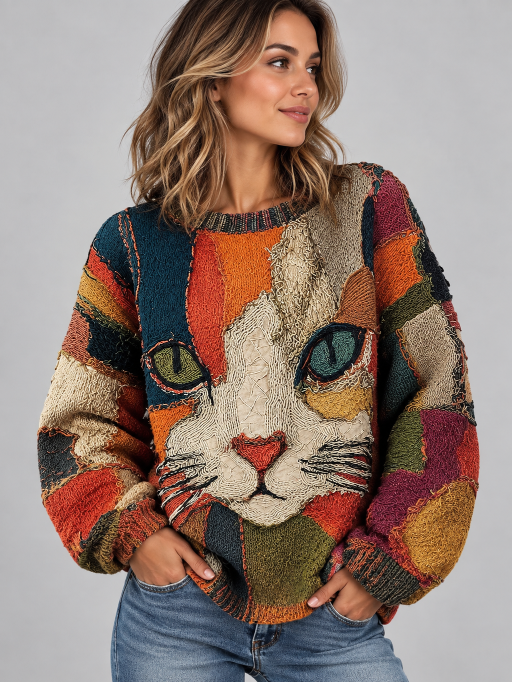 Armelle | Patchwork Sweater with Crew Neck and Long Sleeves for Women