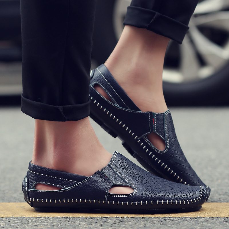 Perforated Leather Slip-On Loafers for Men