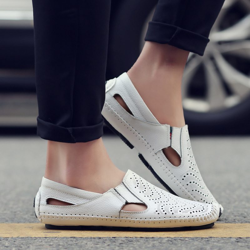 Perforated Leather Slip-On Loafers for Men