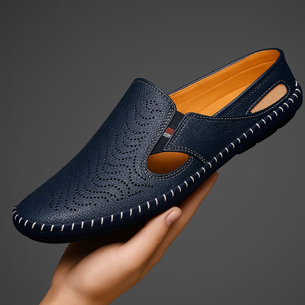 Perforated Leather Slip-On Loafers for Men