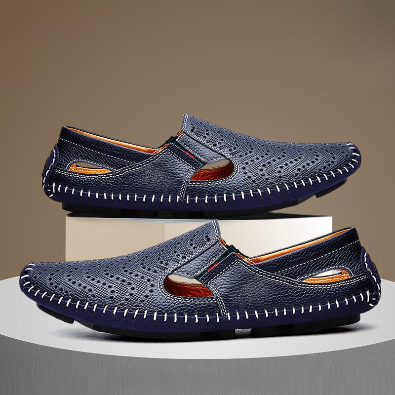 Perforated Leather Slip-On Loafers for Men