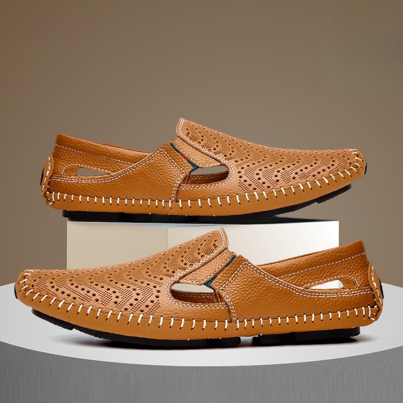 Perforated Leather Slip-On Loafers for Men