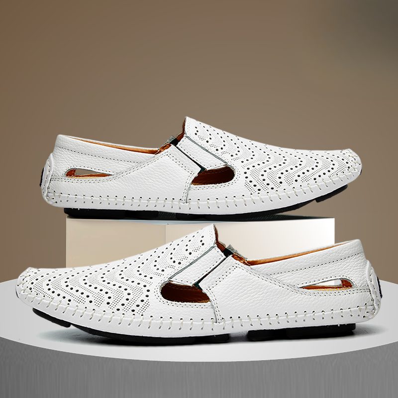 Perforated Leather Slip-On Loafers for Men
