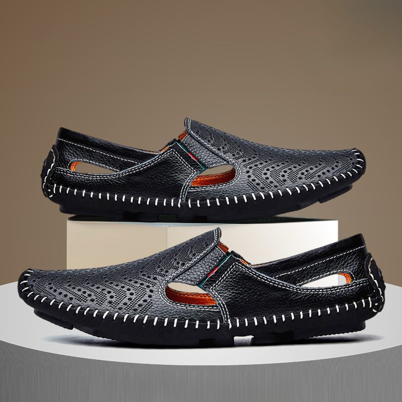 Perforated Leather Slip-On Loafers for Men
