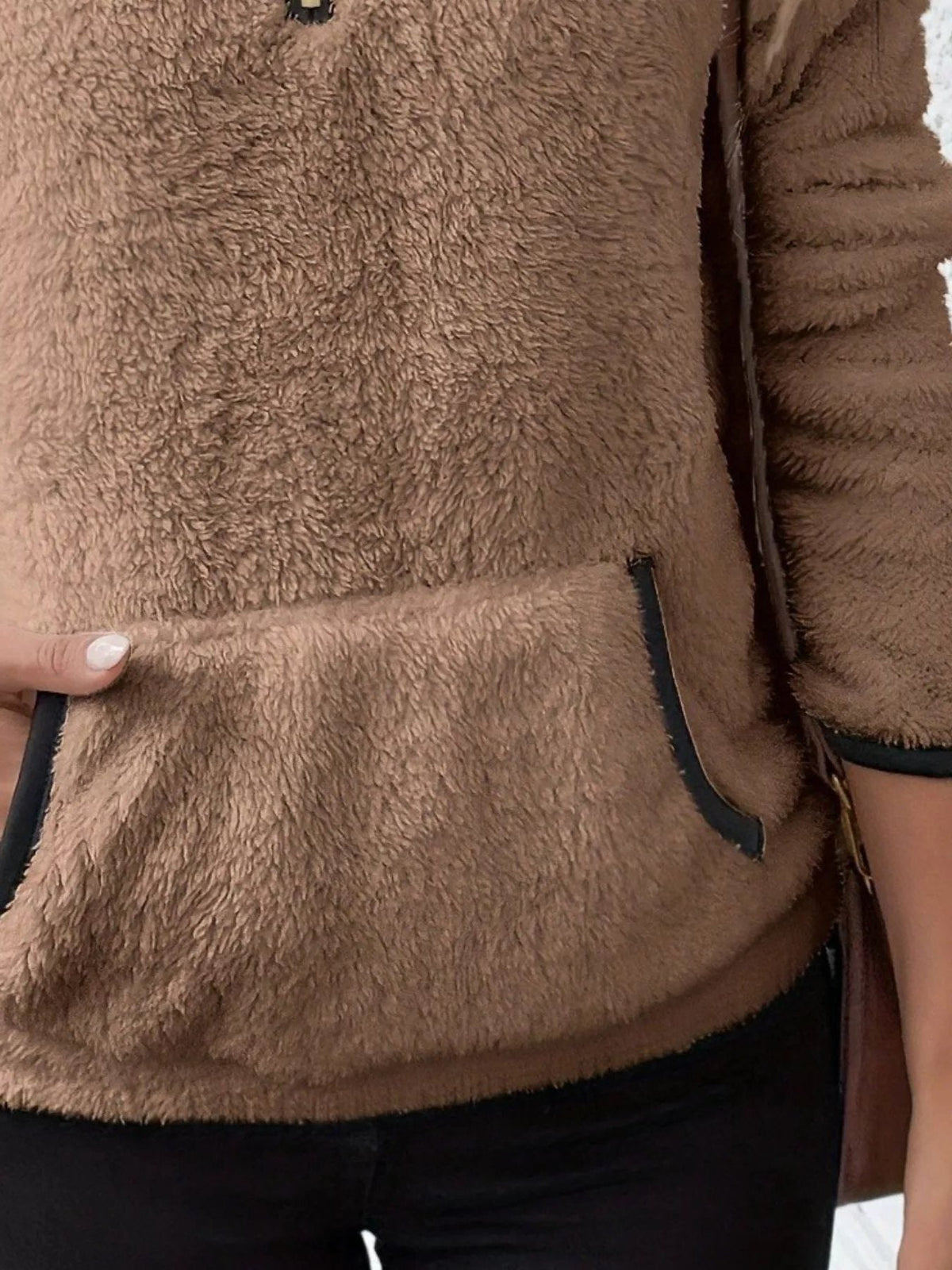 Persephone | Fuzzy Half-Zip Sweater with Kangaroo Pocket for Women